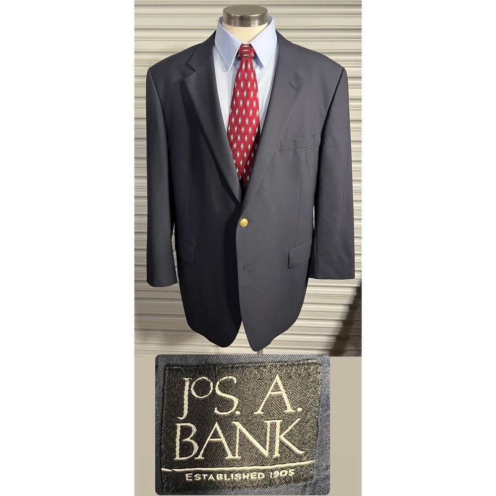 Jos. A. Bank Mens 48R Navy Blue‎ 100% Wool Blazer Gold Crest Buttons Sport Coat